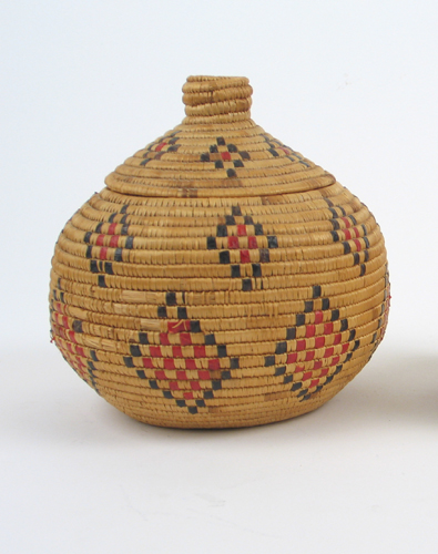 Appraisal: YUPIK ESKIMO INDIAN LIDDED BASKET JAR Coiled from beach grass