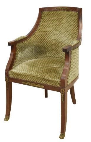 Appraisal: French Empire style armchair th c mahogany frame with gilt