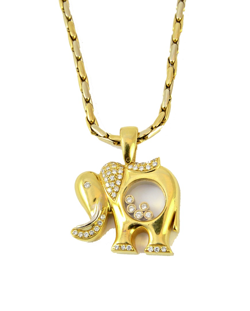 Appraisal: A gold and diamond set pendant designed as an elephant