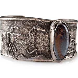 Appraisal: Anthony Lovato Kewa b Tufa Cast Silver and Boulder Opal