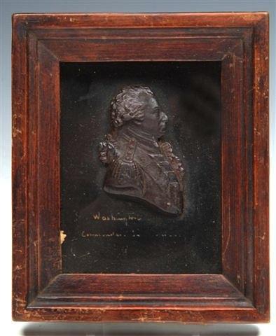 Appraisal: A MINIATURE IN PROFILE OF WASHINGTON in a stained frame