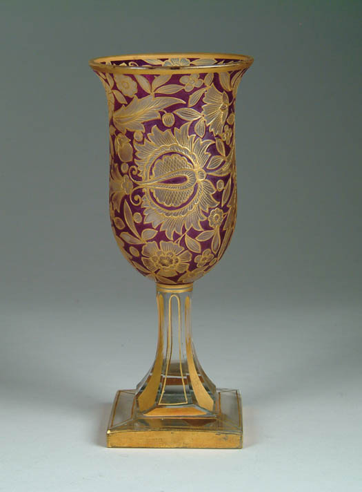 Appraisal: INTERESTING DECORATED GOBLET VASE The flaring rim bowl press decorated