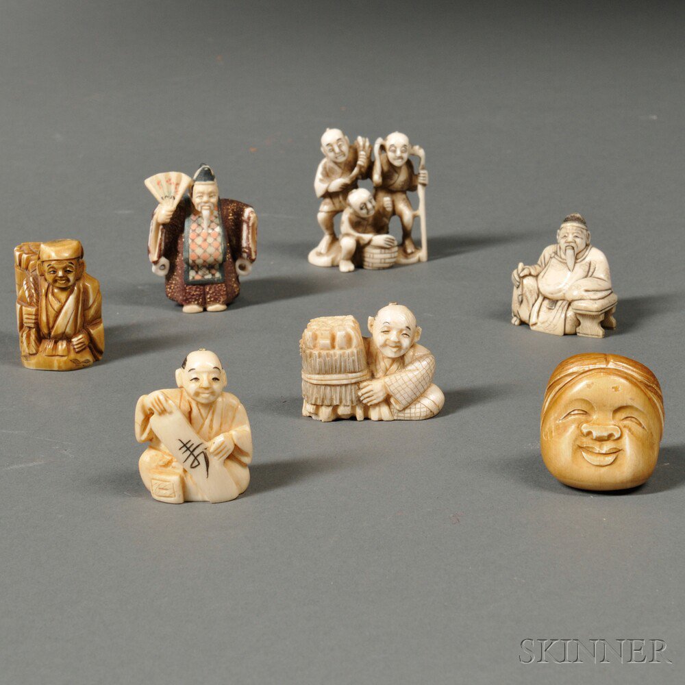 Appraisal: Seven Ivory Netsukes Japan th th century a group of