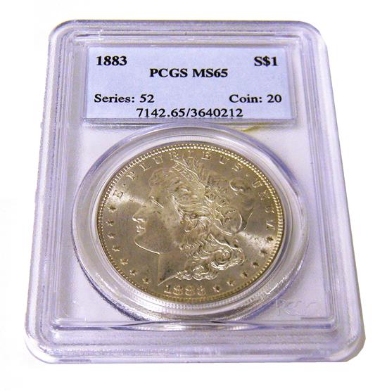 Appraisal: COIN Morgan dollar contained in hard plastic slab PCGS MS