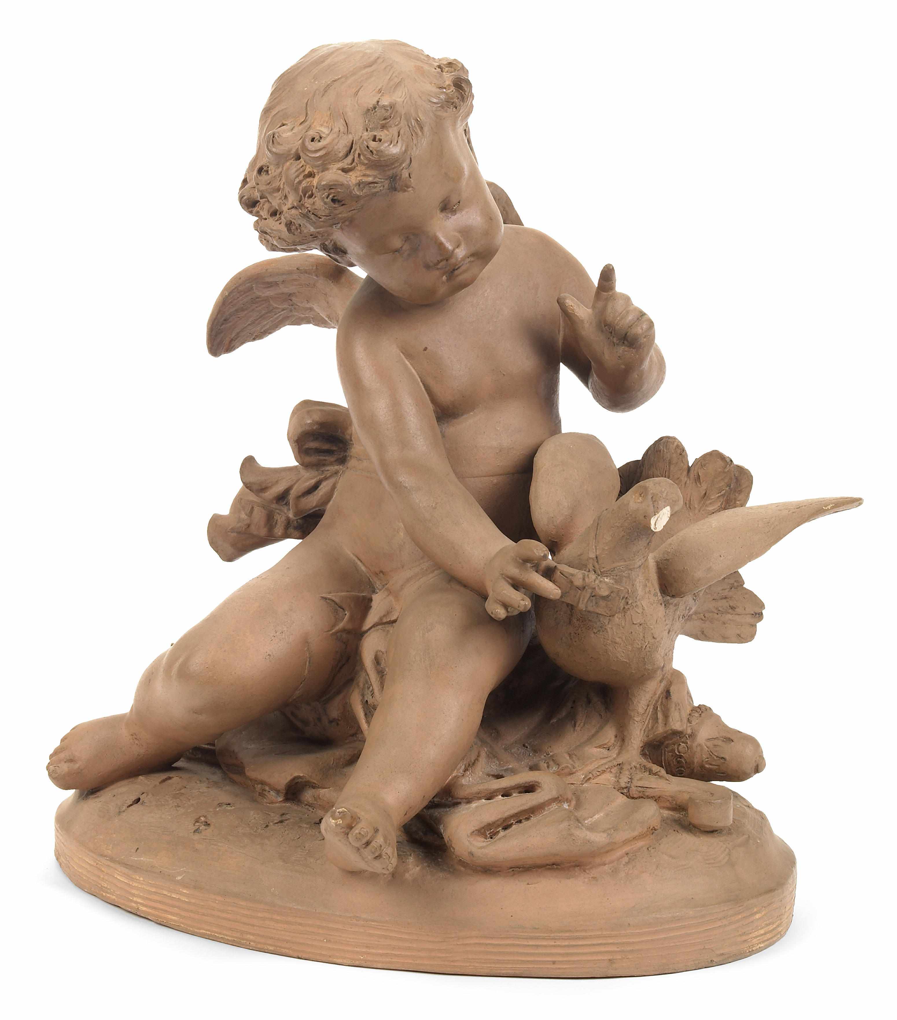 Appraisal: A French Rococo style terracotta cherub figure Inscribed Pigalle height