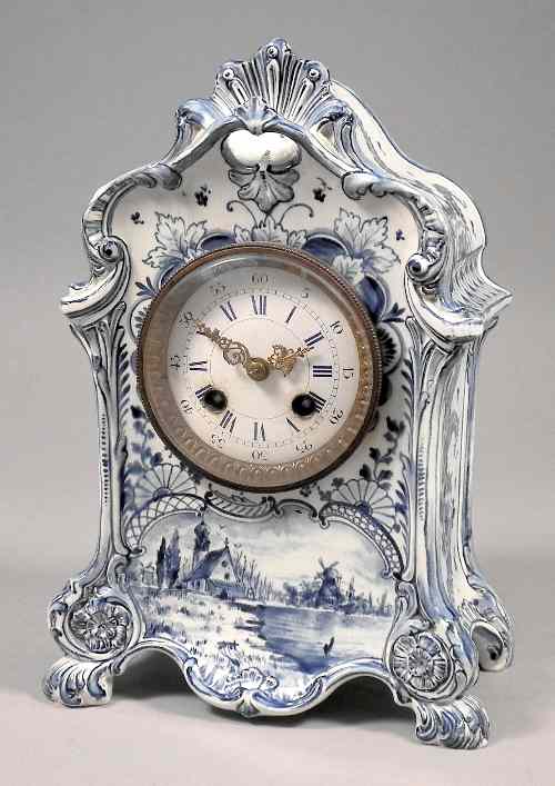 Appraisal: A late th Century Delft pottery cased mantel clock the