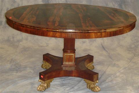 Appraisal: Brass inlaid Rosewood Regency center table Round top with rosewood