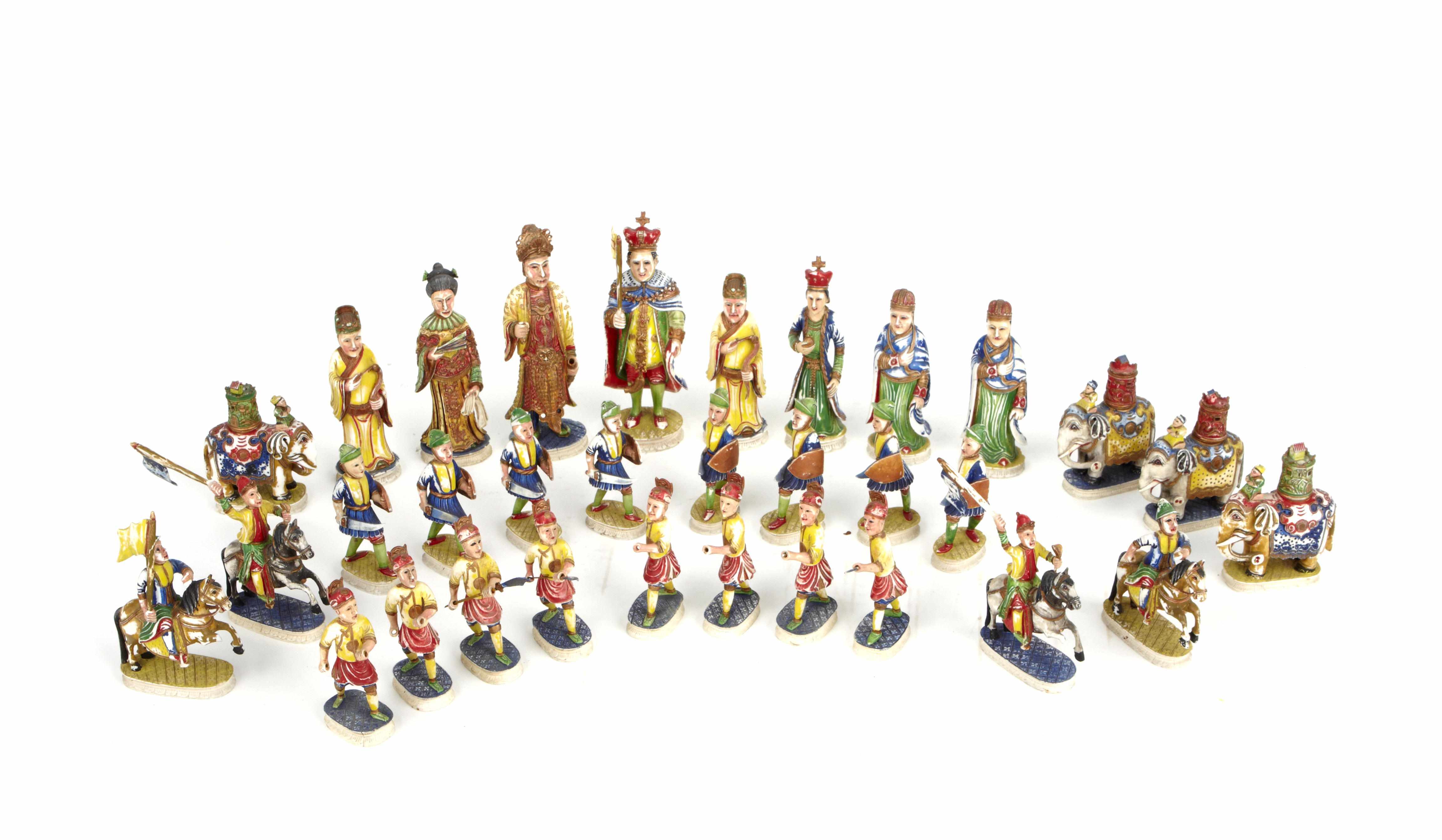 Appraisal: A Chinese Export carved ivory polychromed chess set Depicting George