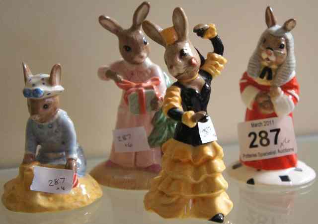 Appraisal: Royal Doulton Bunnykins Figures Christmas Morning DB Flamenco DB Judge