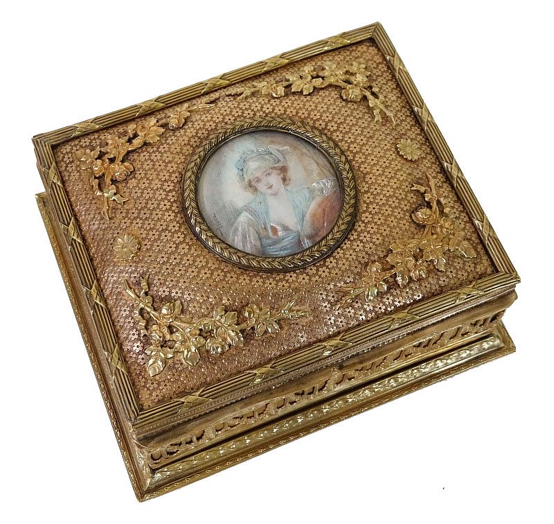 Appraisal: French Gilt Bronze Portrait Vanity Box French Gilt Bronze Portrait