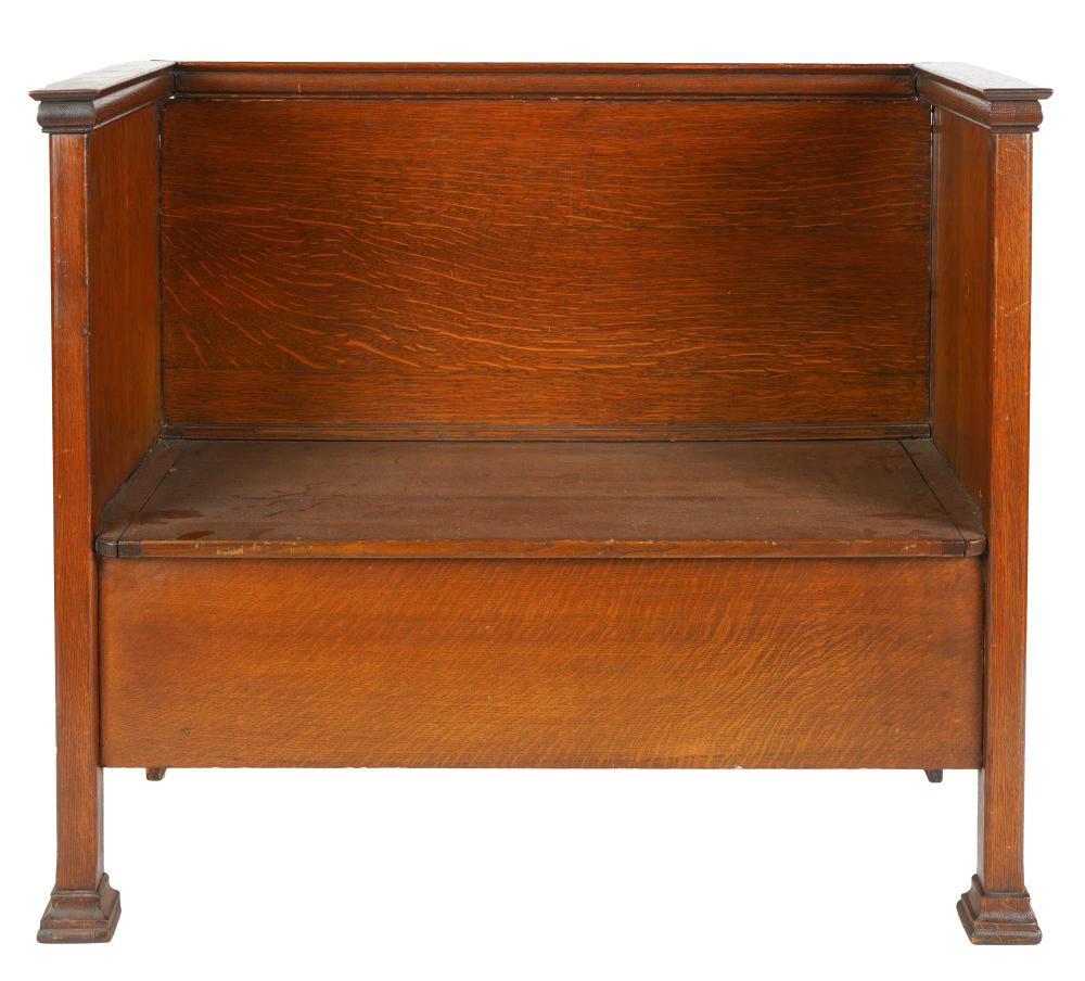 Appraisal: OAK SETTLE HALL BENCHcirca the hinged seat opening to a