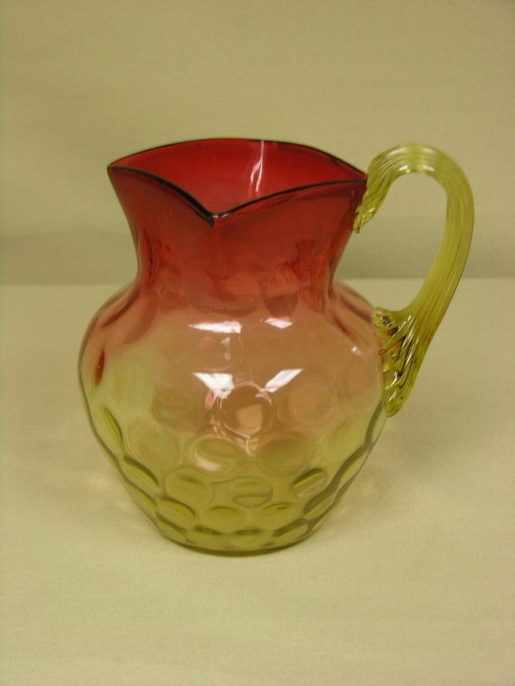 Appraisal: INVERTED THUMBPRINT AMBERINA ART GLASS PITCHER Ground pontil base Size