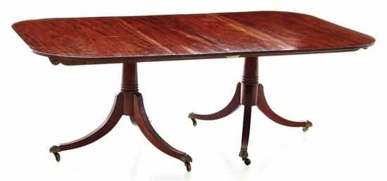 Appraisal: English mahogany double pedestal banquet table th century reeded D-shaped