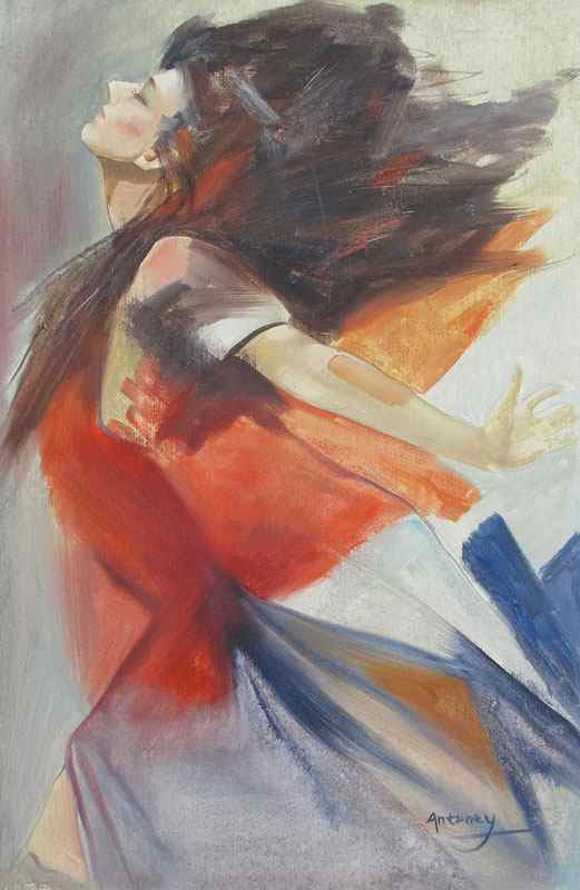 Appraisal: STYLISED FEMALE DANCER PAINTING SIGNED ANTONEY '' x '' OIL