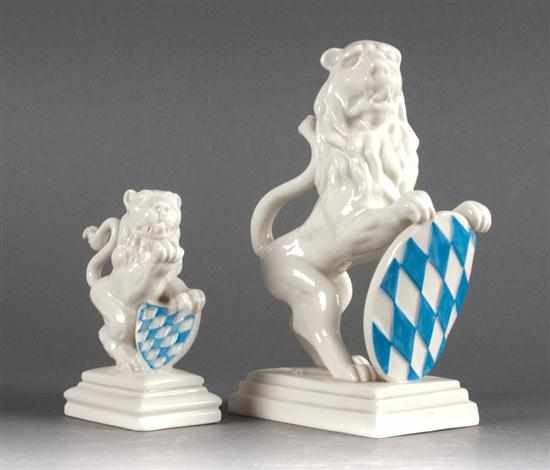 Appraisal: Two Nymphenburg porcelain lion rampant figures th century similar large