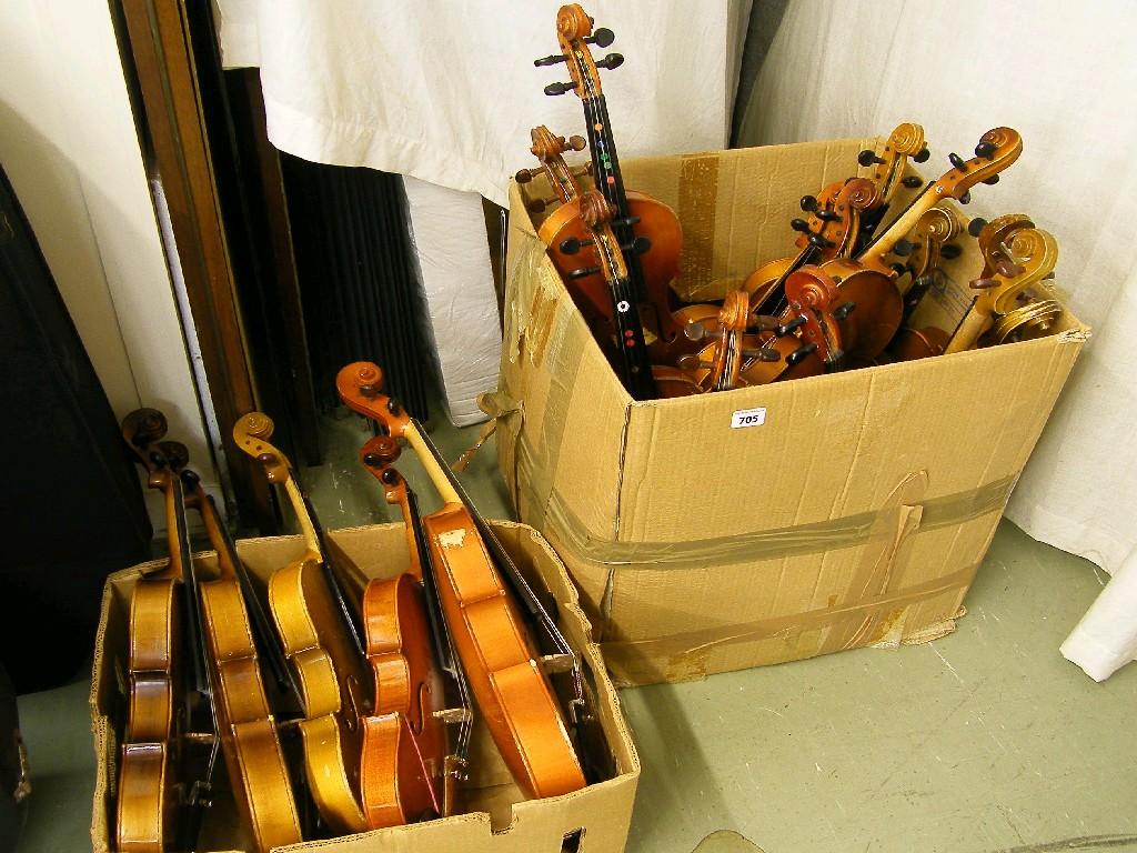 Appraisal: Seventeen various student grade violins together with contemporary student grade