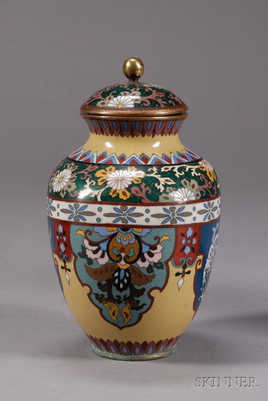 Appraisal: Cloisonne Covered Jar Japan late th century oviform with a