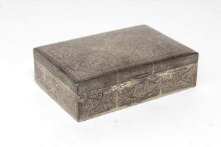 Appraisal: Indo-Persian flat-chased vintage silver trinket box with all-over Moorish design