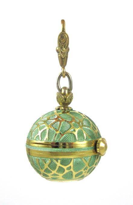 Appraisal: BUCHERER SWISS BALL PENDANT WATCH The green enamel orb ball