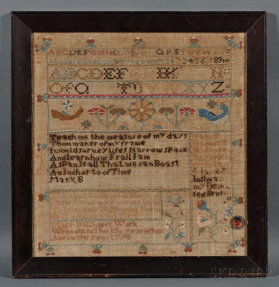 Appraisal: Needlework Sampler Mary Ballinger's Work Wrought in The th year