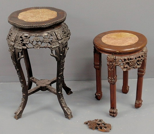 Appraisal: Chinese rosewood carved plant stand late th c with marble