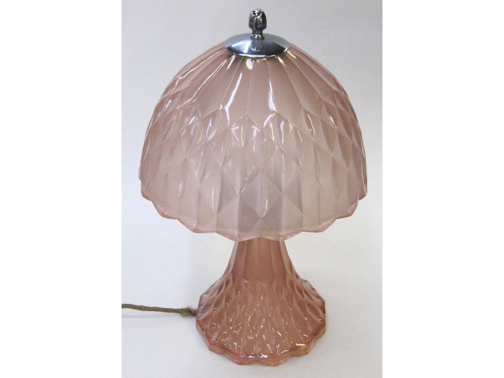 Appraisal: Art Deco pink glass bowl with parrot handles and a