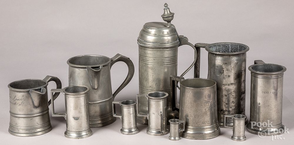 Appraisal: Continental pewter measures tankards etc Continental pewter measures tankards etc