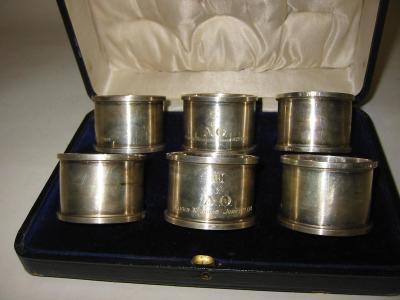 Appraisal: A CASED SET OF SIX NAPKIN RINGS maker's mark JR