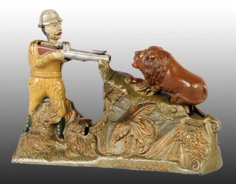 Appraisal: Cast Iron Lion Hunter Mechanical Bank Description Manufactured by J