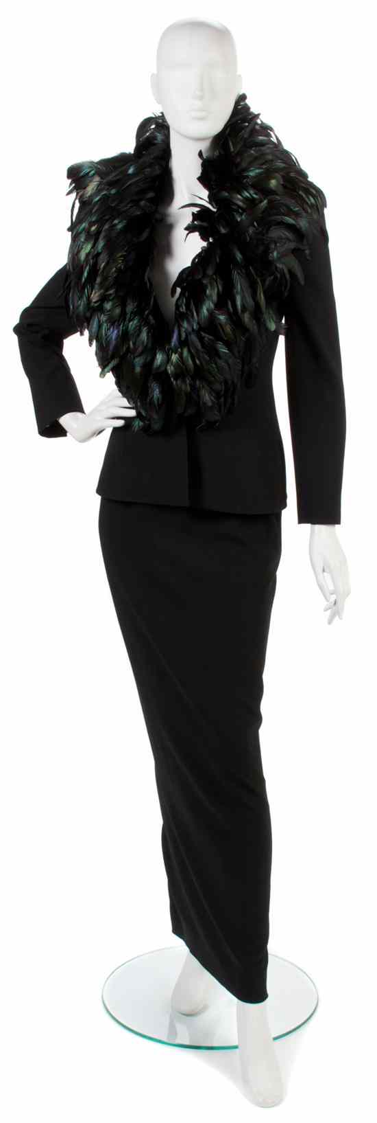 Appraisal: A Celine Black Wool Crepe Evening Suit fitted jacket with