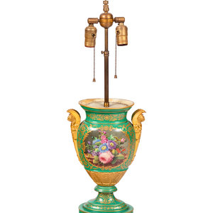 Appraisal: A Paris Porcelain Green Painted and Parcel Gilt Urn Mounted