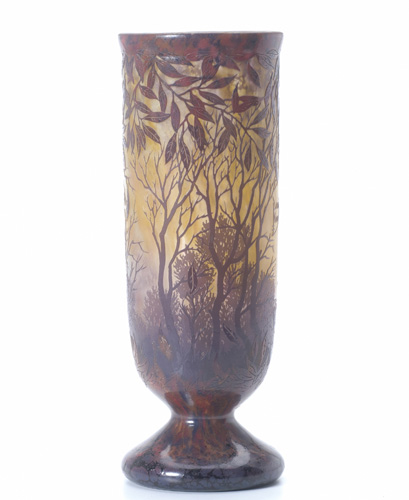 Appraisal: DAUM Cameo glass vase with wooded landscape in autumnal colors