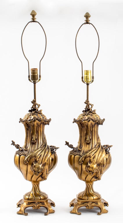 Appraisal: ITALIAN BAROQUE REVIVAL STYLE BRONZE LAMPS PAIR Italian Baroque revival