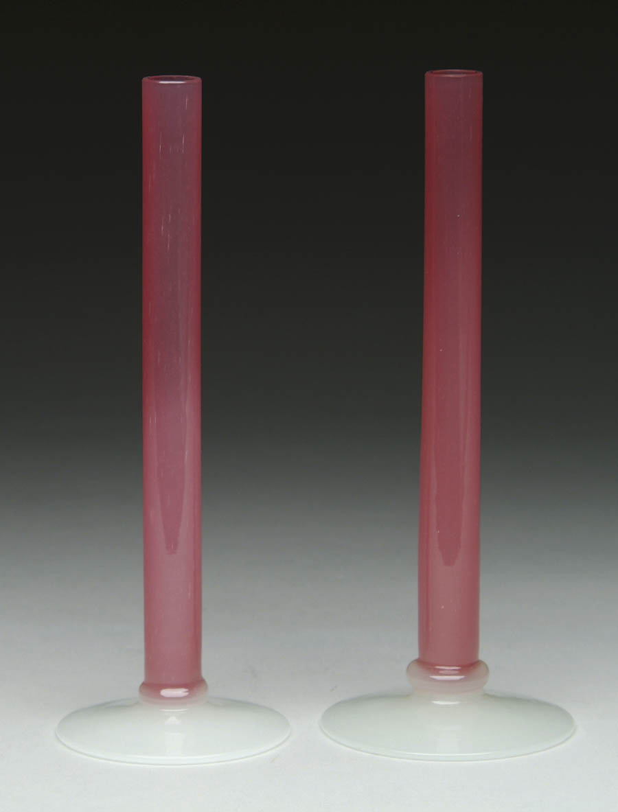 Appraisal: PAIR OF STEUBEN BUD VASES Very nice pair of Steuben