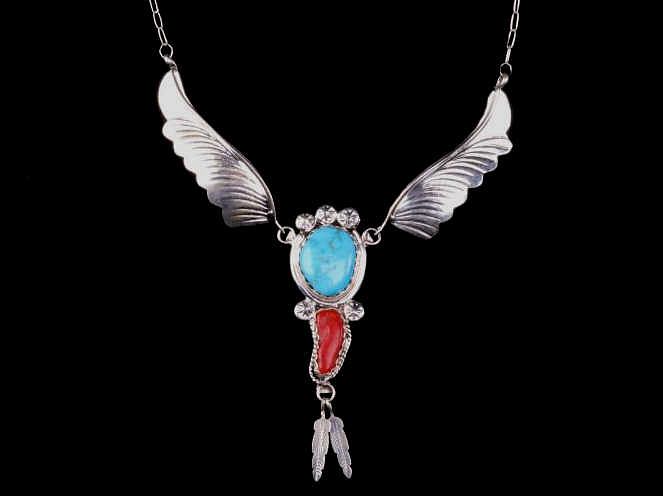 Appraisal: Navajo M Chee Silver Turquoise Coral Necklace Featured in this