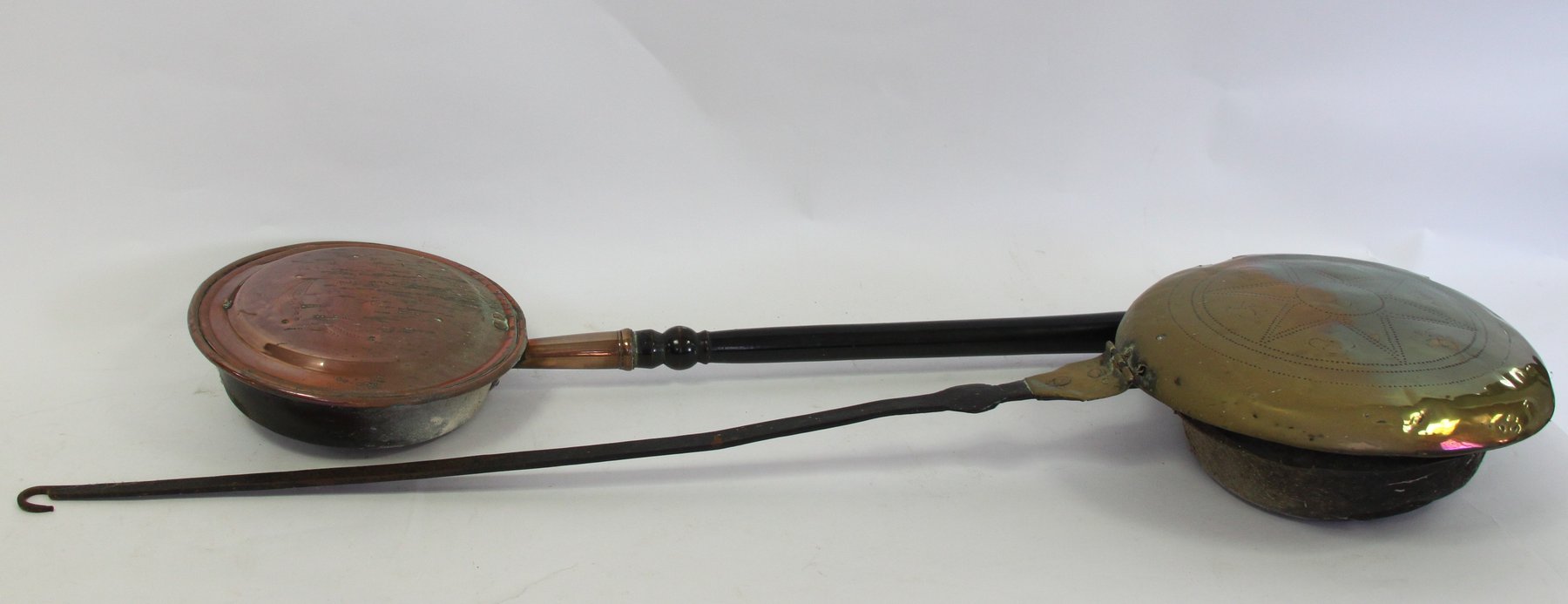 Appraisal: An th Century brass warming pan with wrought iron handle