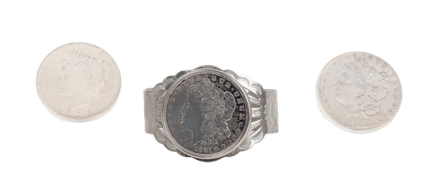 Appraisal: Silver dollar items c o Morgan mounted as bracelet Morgan