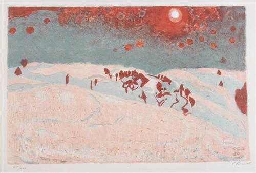 Appraisal: AMIET CUNO Solothurn - Oschwand Winterlandschaft bei Sonnenuntergang Lithographie Unten