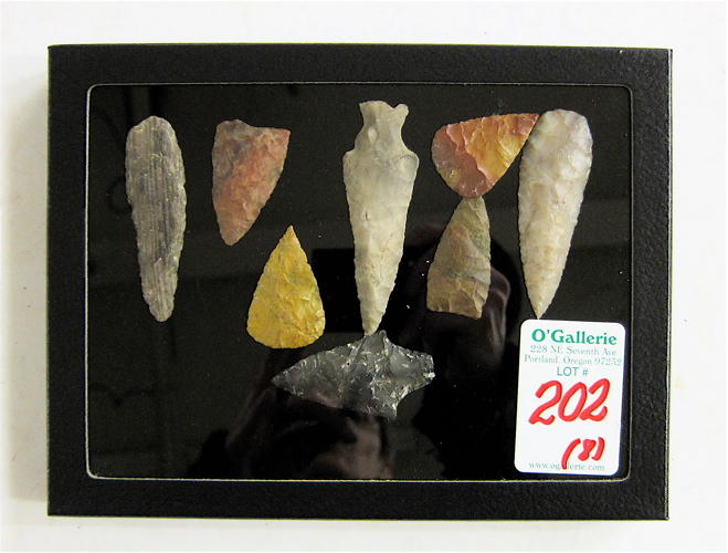 Appraisal: EIGHT NATIVE AMERICAN INDIAN ARROW HEADS and artifacts hand knapped