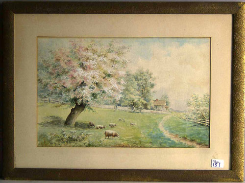 Appraisal: Watercolor pastoral landscape signed ME Whitine x