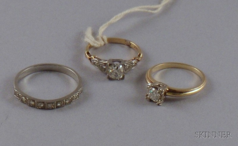 Appraisal: Two Art Deco kt Gold and Diamond Engagement Rings and