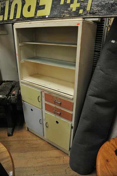 Appraisal: A ''S WHITE KITCHEN CABINET WITH MULTI COLOURED DOORS