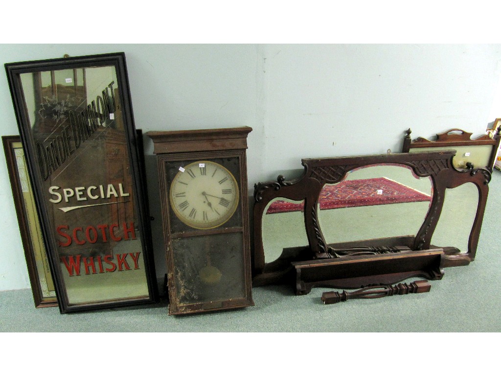 Appraisal: Lot comprising two pub mirrors wall clock overmantle mirror and