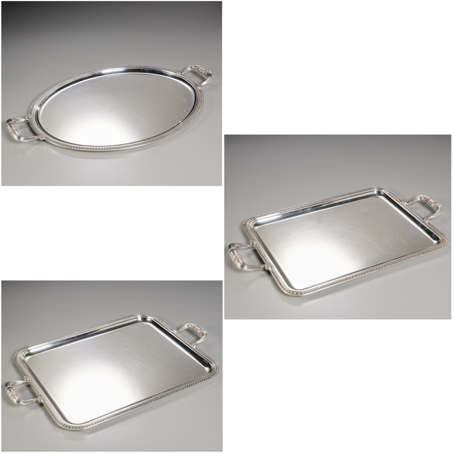 Appraisal: CHRISTOFLE 'MALMAISON' SERVING TRAYS th c France silver plate incl