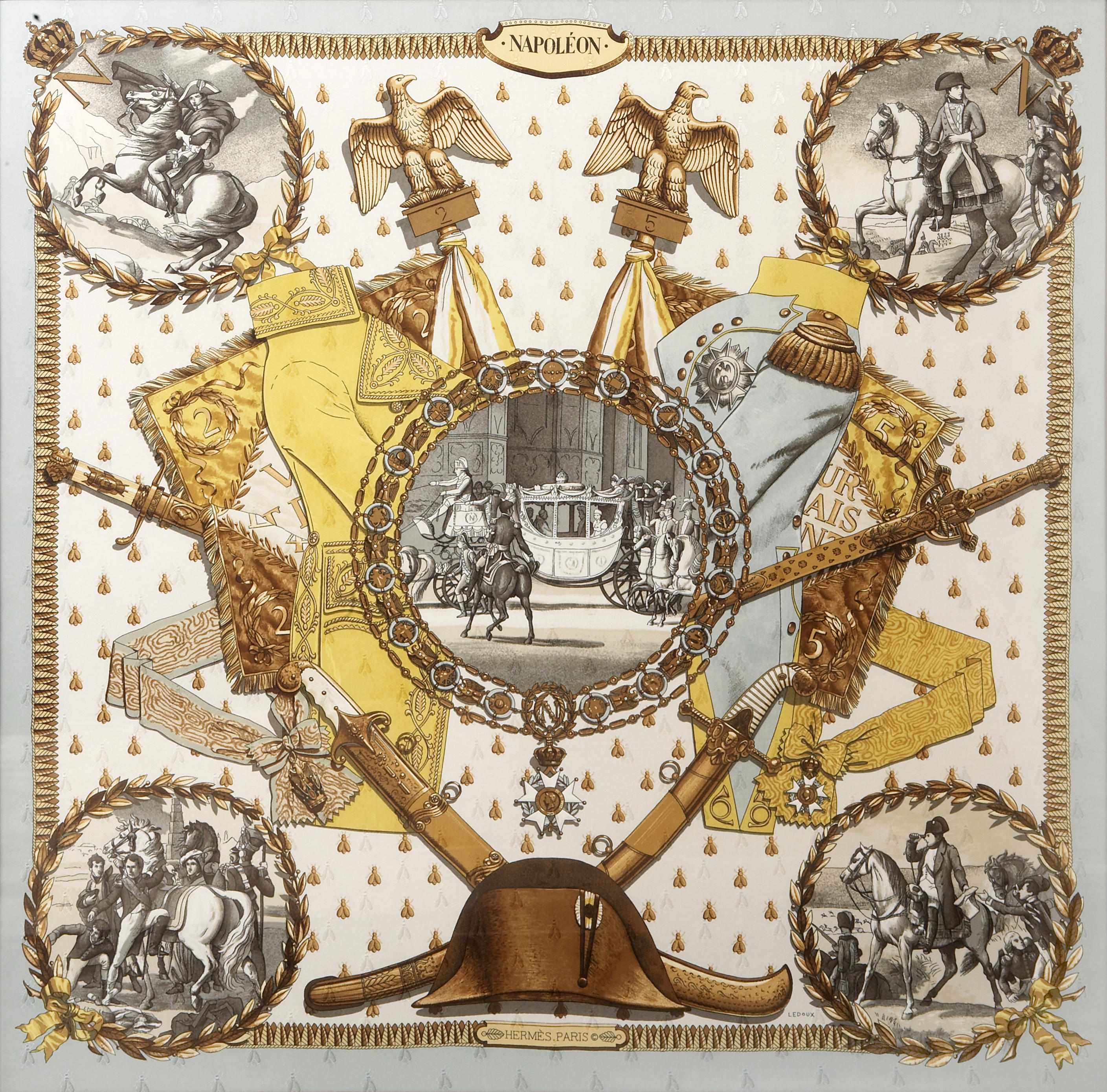 Appraisal: A framed vintage Hermes scarf entitled 'Napoleon' framed dimensions height