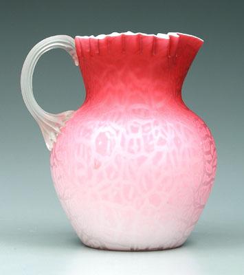 Appraisal: Mother-of-pearl pitcher satin glass with ruffled rim applied and reeded