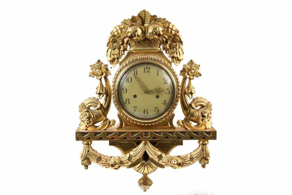 Appraisal: GILT WALL CLOCK - Holmia Clock Made in Sweden Time