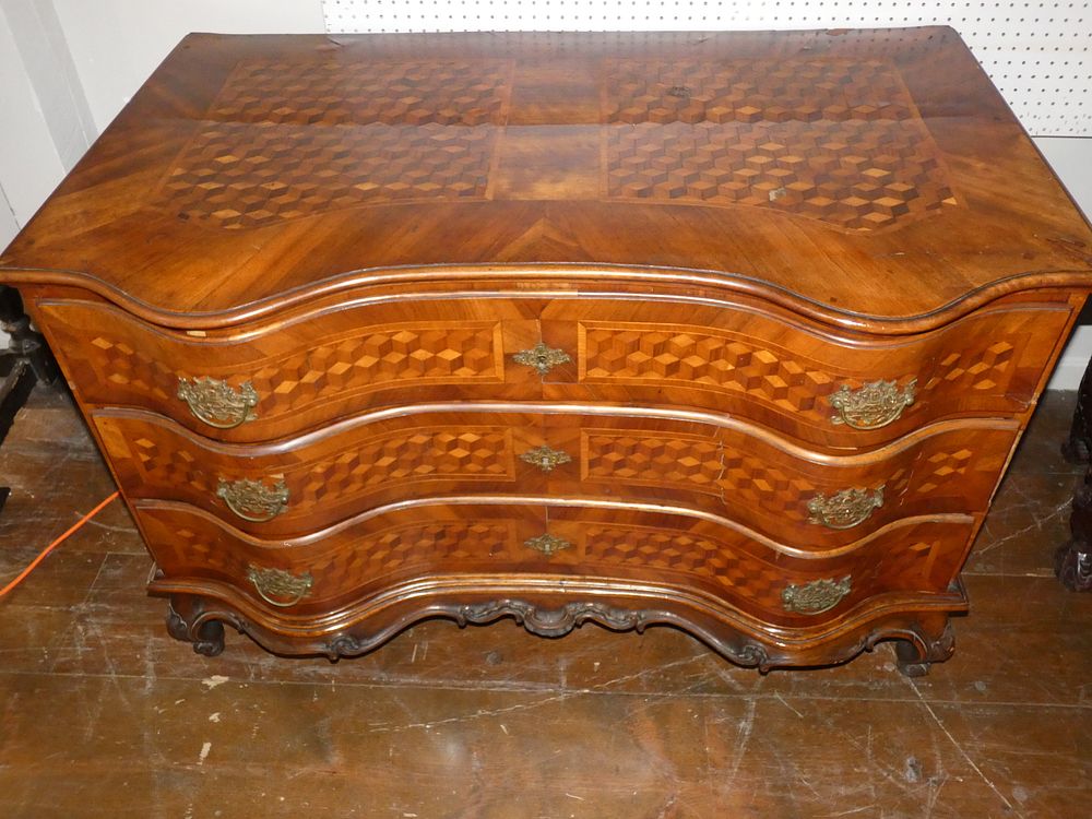 Appraisal: ANTIQUE MARQUETRY FRENCH CHEST Very large th century French inlaid