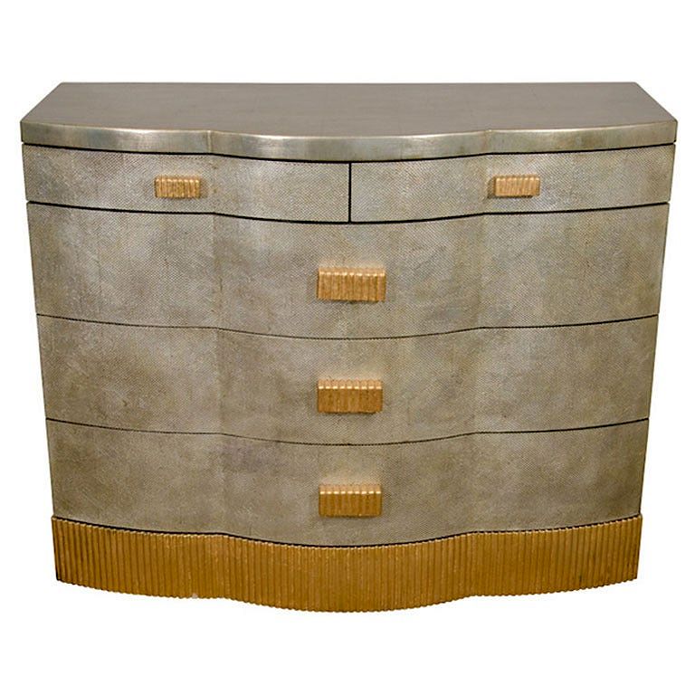 Appraisal: Art Deco Silver Gilt Five-Drawer Dresser Chest Art Deco five-drawer