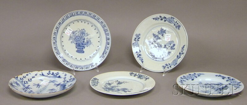 Appraisal: Two Delft Blue and White Ceramic Plates and Three Chinese